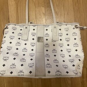 MCM White and Black Logo Tote